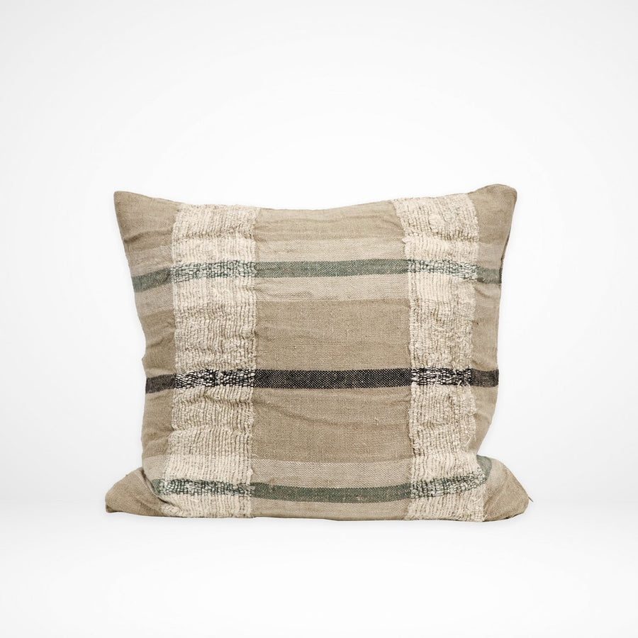 100% Linen Cushion - Checked Stripe