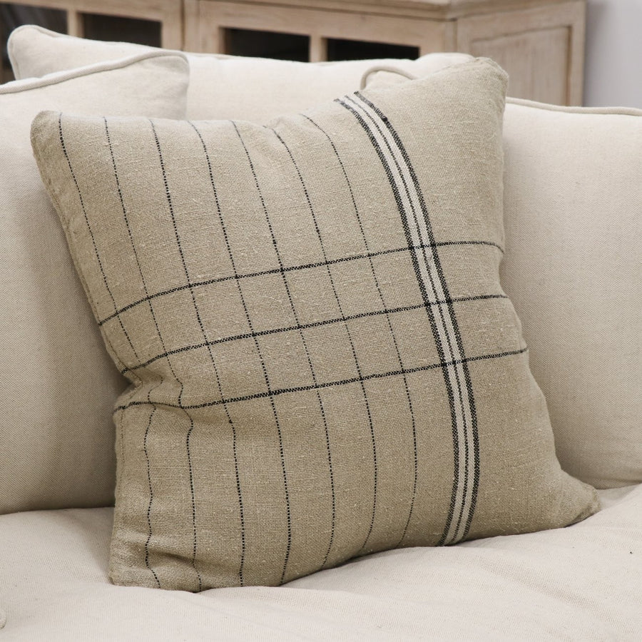 100% Linen Cushion - Grid Stripe