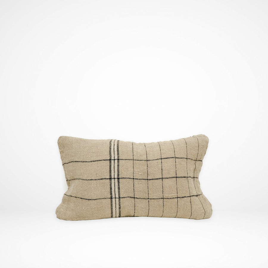 100% Linen Rectangular Cushion - Grid Stripe