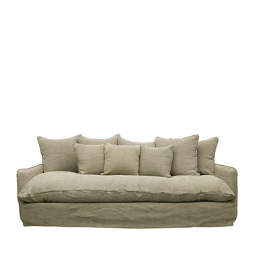Relaxed Three Seater Slip-Cover Sofa - Earthy Green