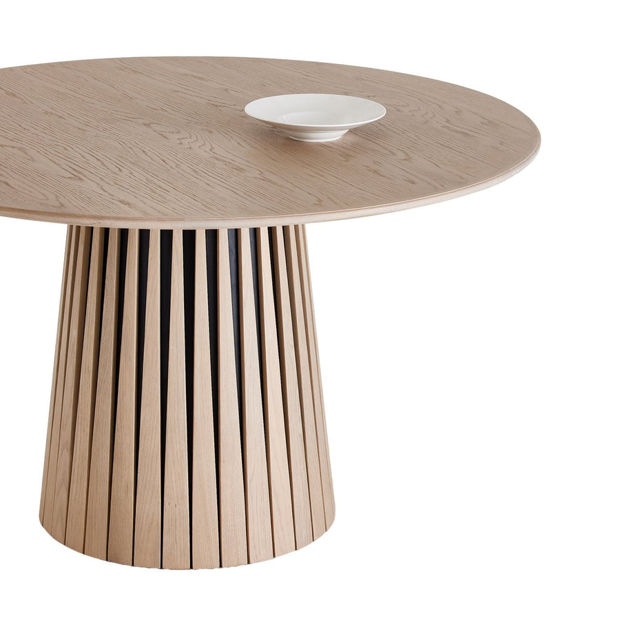 Arcadia Round Oak Pedestal Dining Table 130cm - Brushed Light Grey