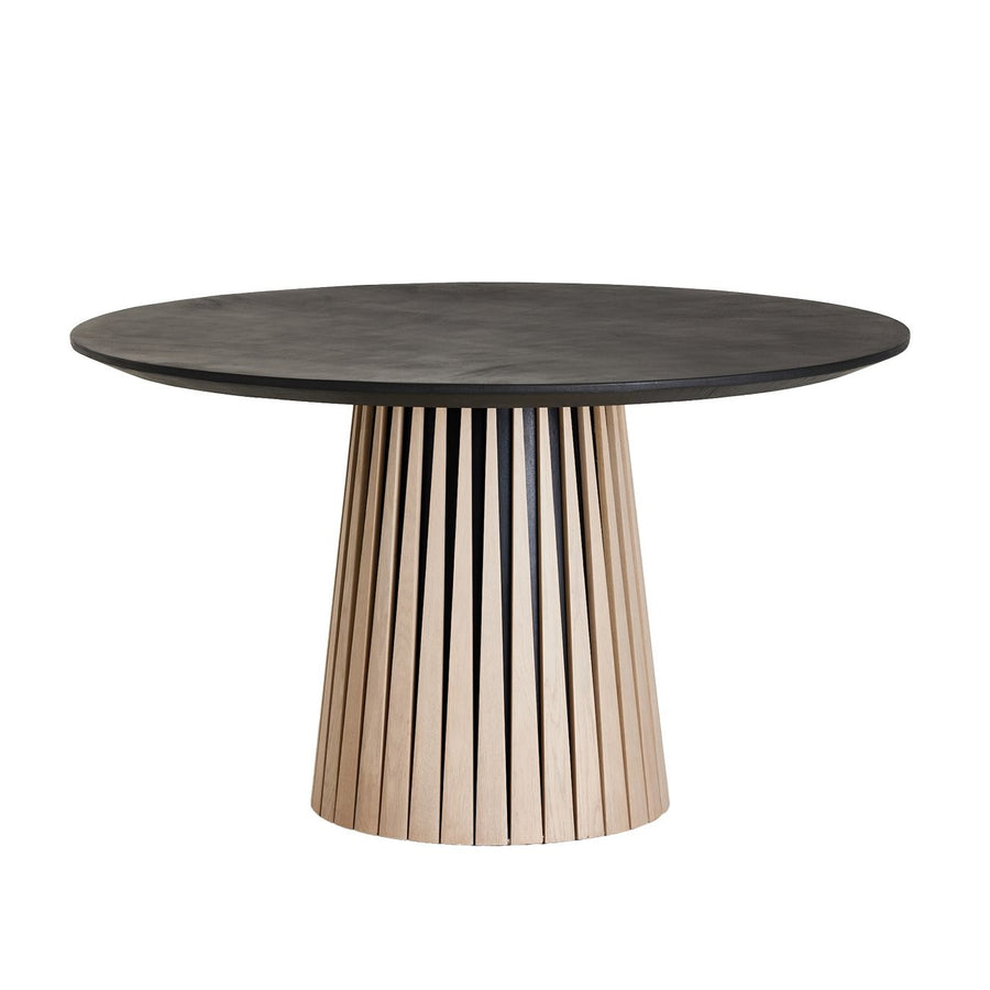 Arcadia Round Oak Pedestal Dining Table 130cm - Brushed Light Grey & Black