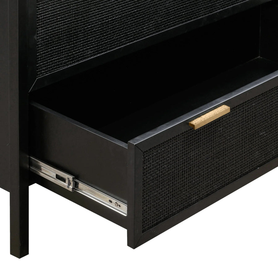 Black Rattan Drawer Dresser