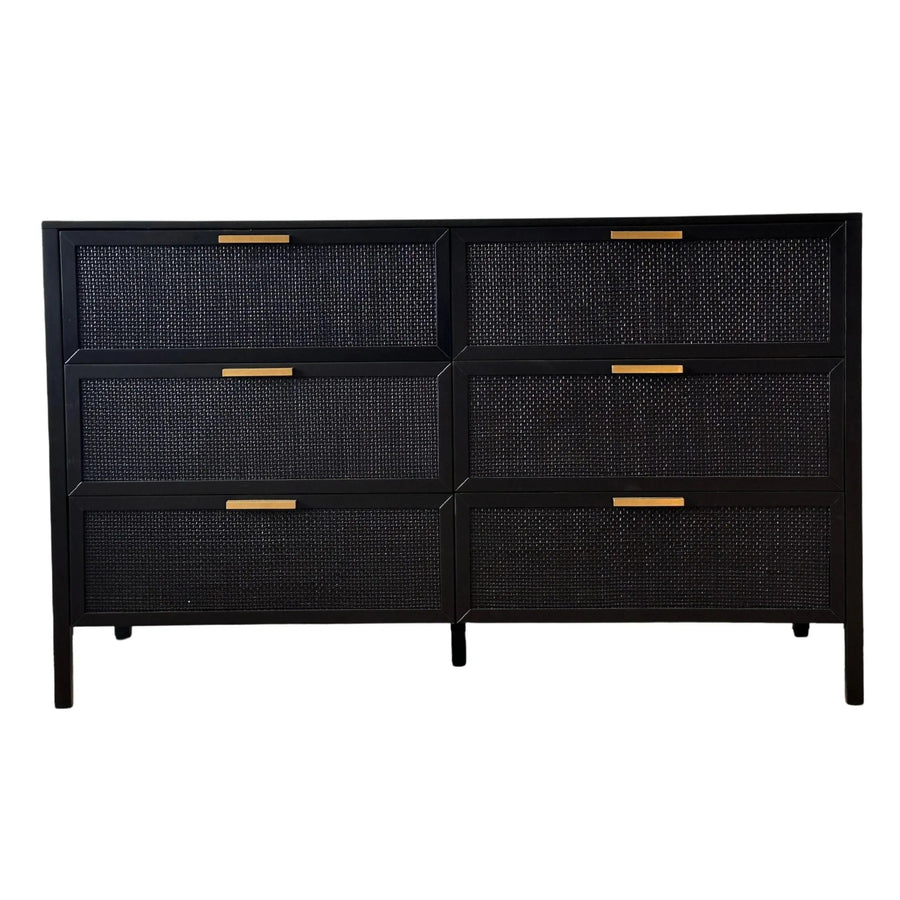 Black Six Rattan Drawer Dresser