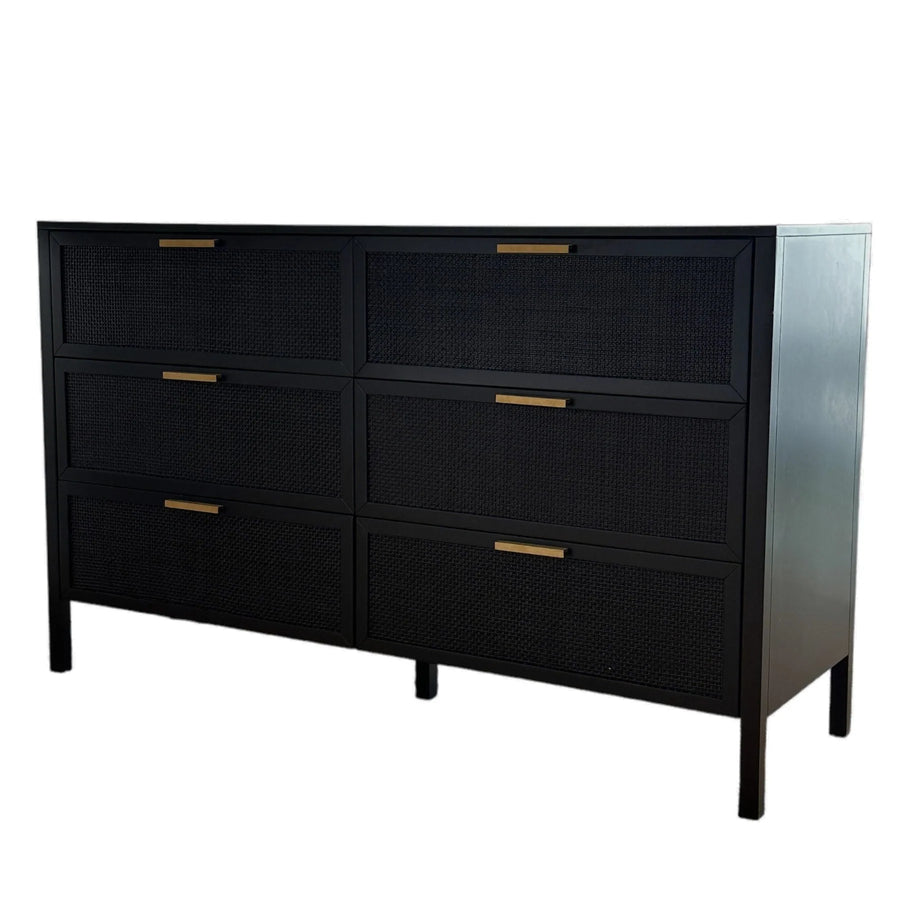 Black Six Rattan Drawer Dresser