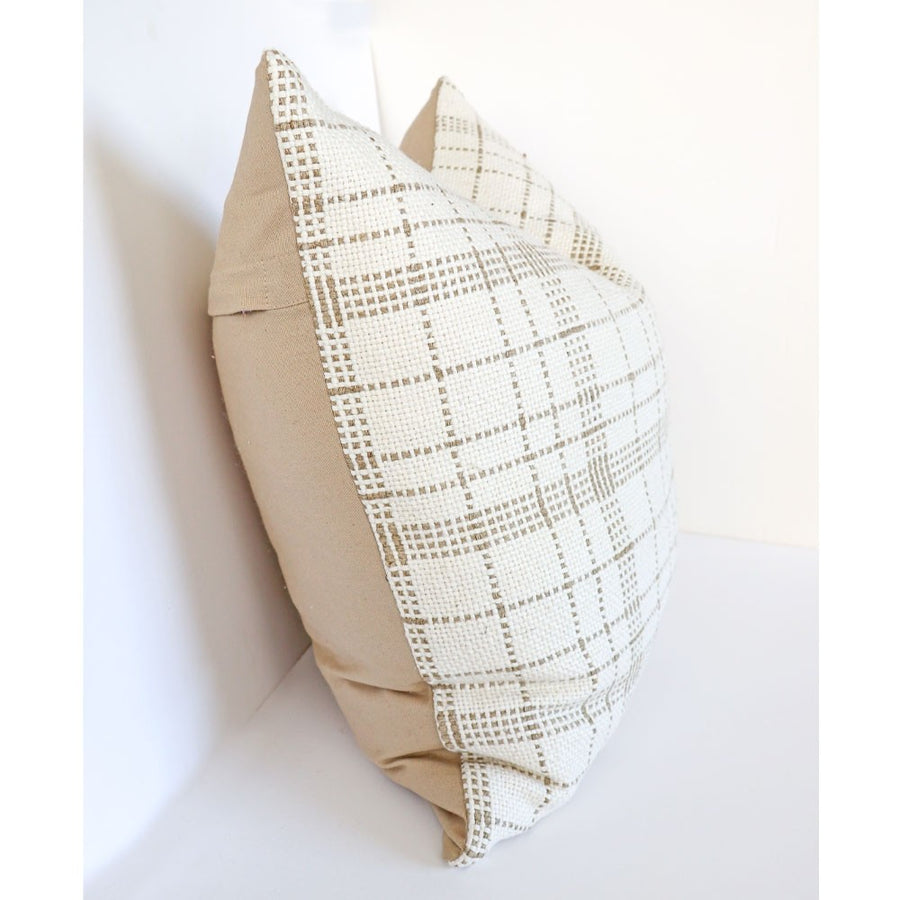 Cotton Check Cushion - Cream & Fawn