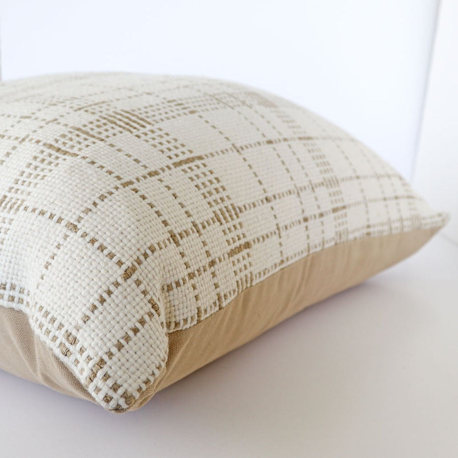 Cotton Check Cushion - Cream & Fawn