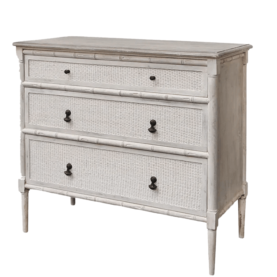 French Colonial Three Drawer Dresser - Antique White