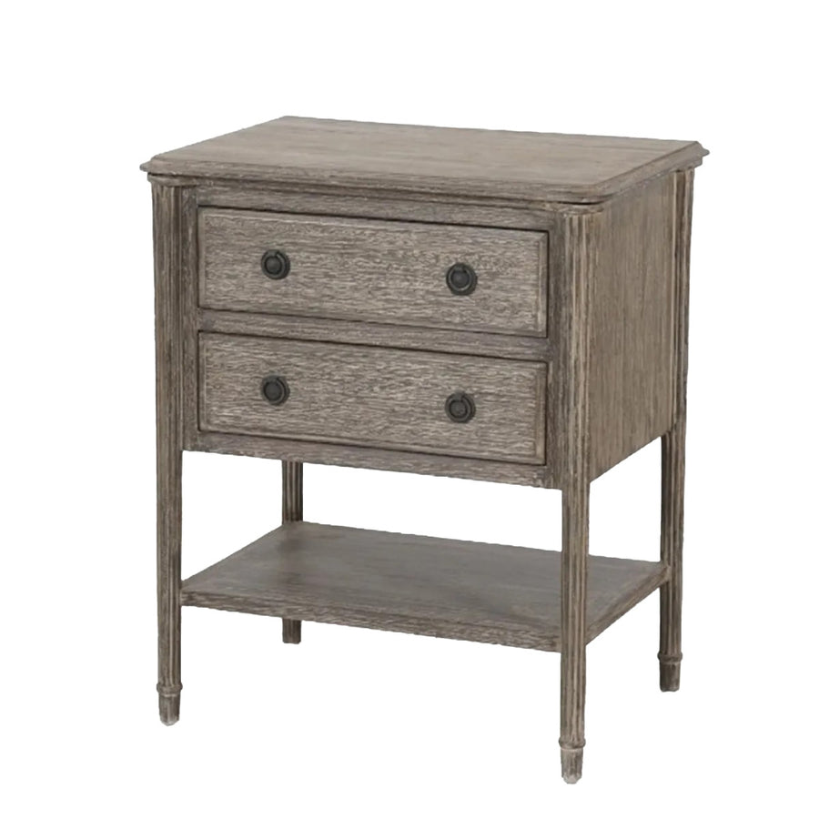 French Country Raised Two Drawer Bedside Table