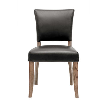 French Style Stud Detail Dining Chair - Black Leather