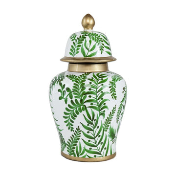 Green & White Floral Ginger Jar 35cm