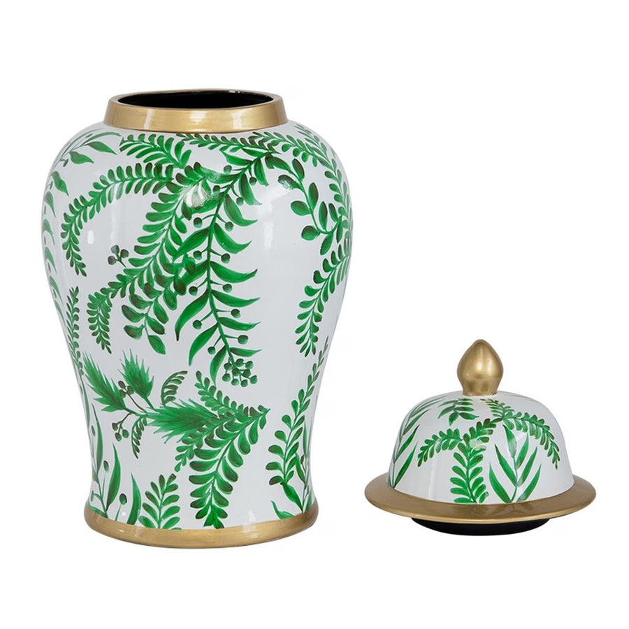 Green & White Floral Ginger Jar 45cm