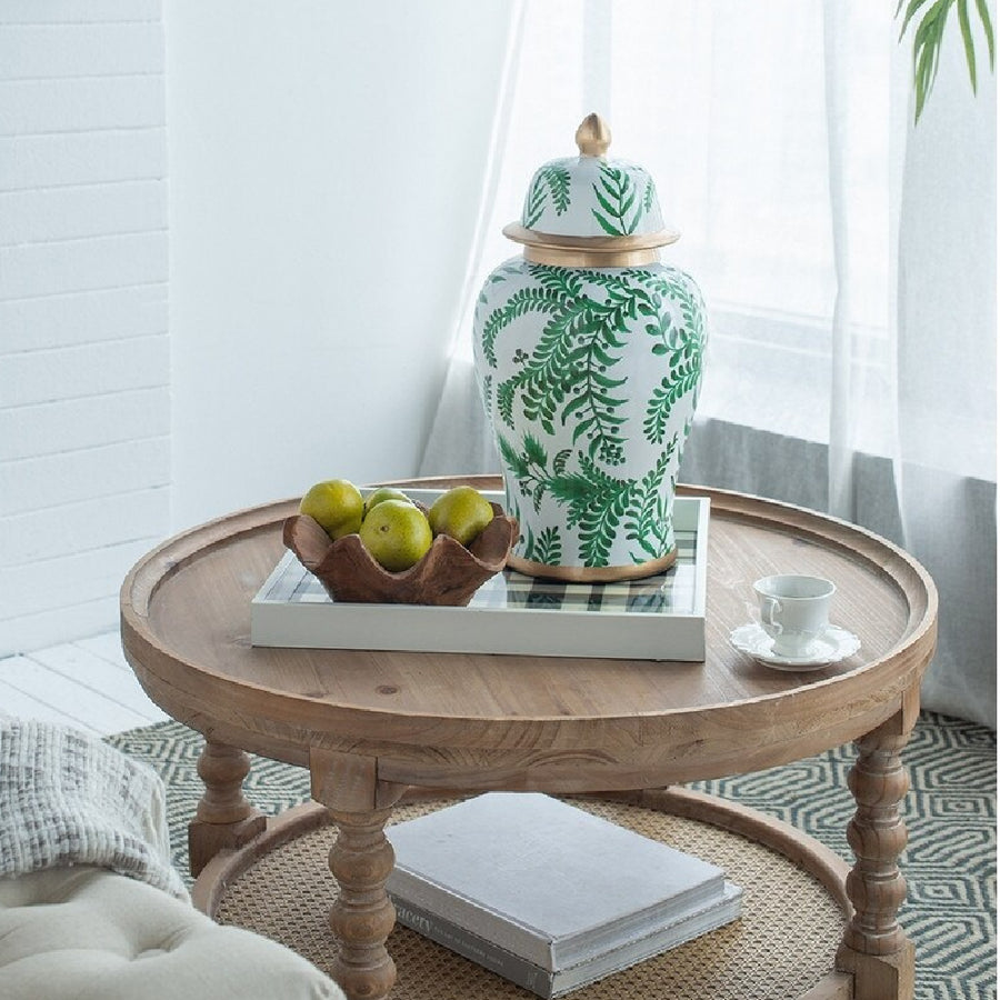 Green & White Floral Ginger Jar 45cm