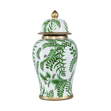 Green & White Floral Ginger Jar 45cm