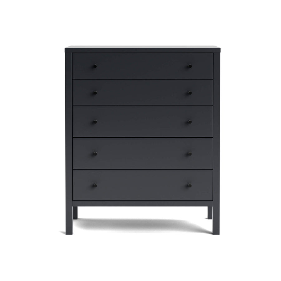 Hahei Bespoke Five Drawer Pine Tallboy - Charcoal