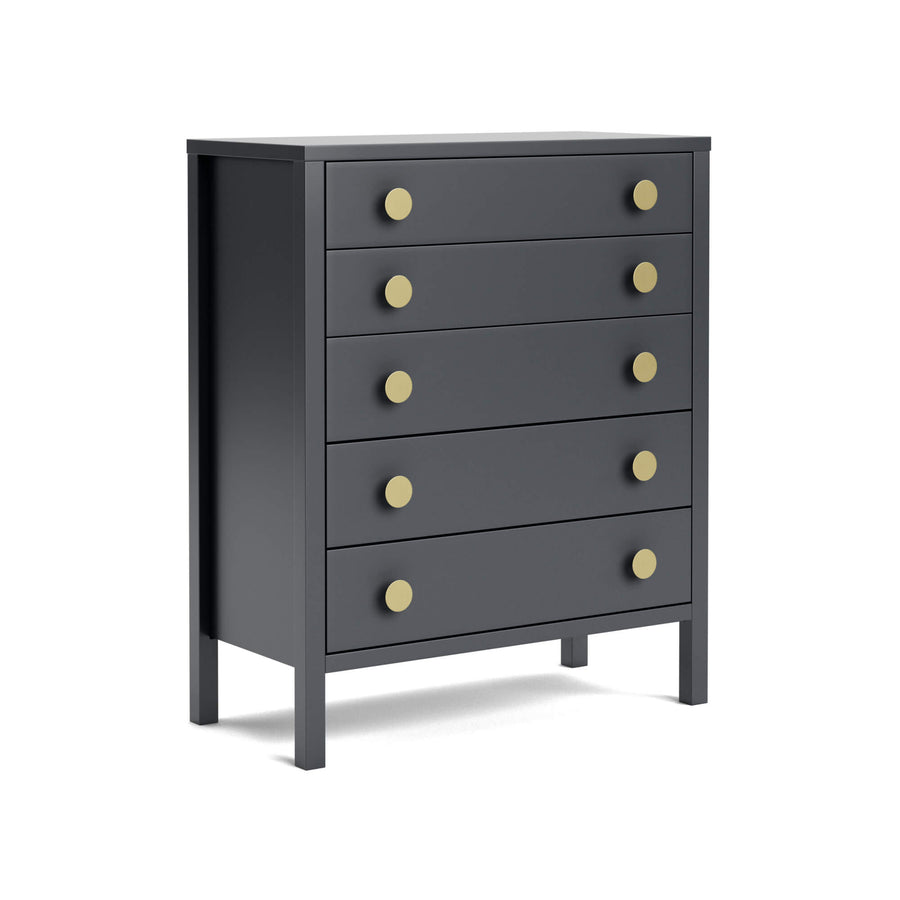 Hahei Bespoke Five Drawer Pine Tallboy - Charcoal