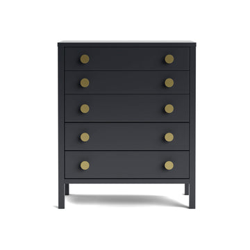 Hahei Bespoke Five Drawer Pine Tallboy - Charcoal