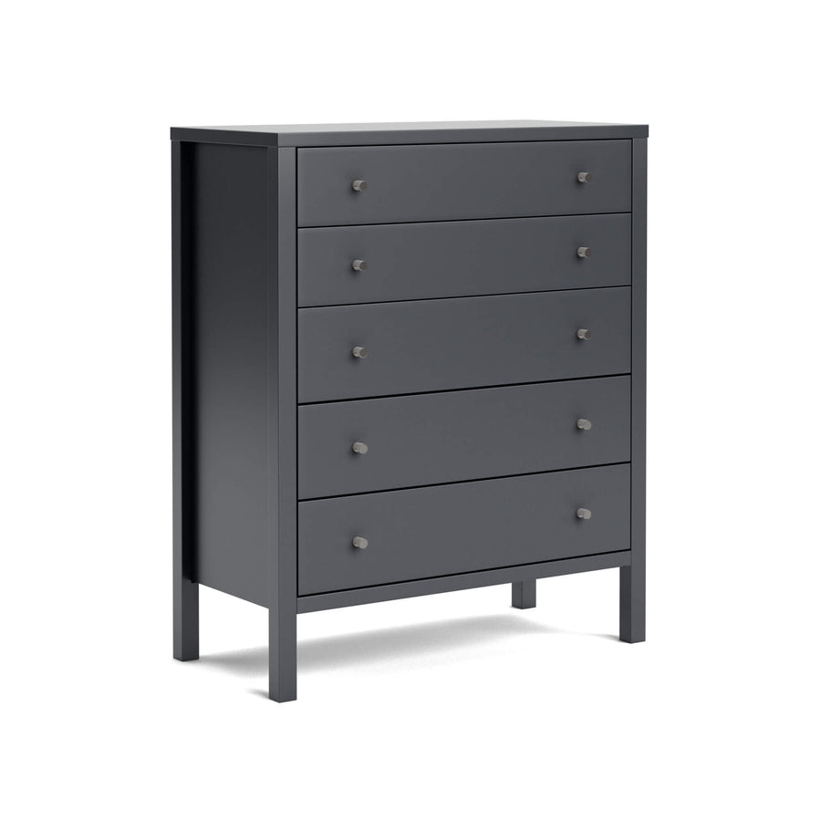 Hahei Bespoke Five Drawer Pine Tallboy - Charcoal