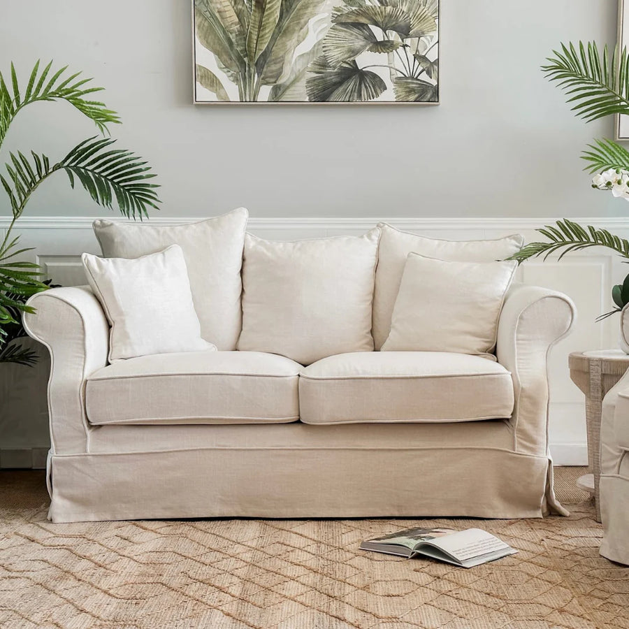 Hamptons Classic Slip-Cover Two Seater Sofa - Ivory