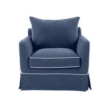 Hamptons Contemporary Slip-Cover Armchair - Navy