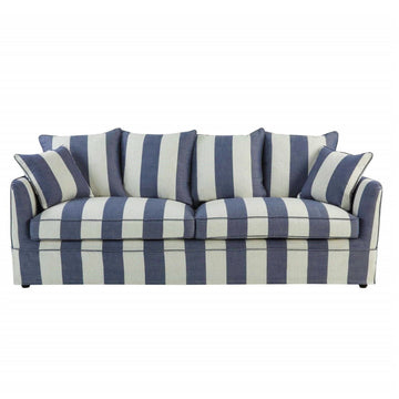 Hamptons Contemporary Three Seater Slip-Cover Sofa Bed - Denim Blue & Off-White Striped