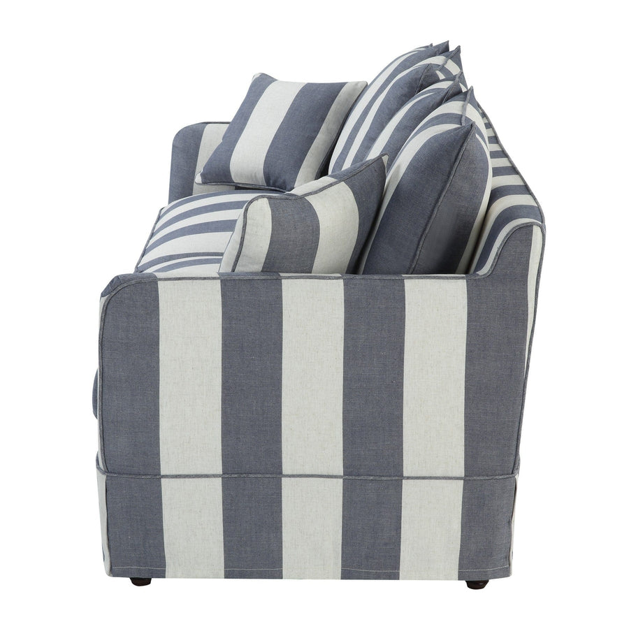 Hamptons Contemporary Three Seater Slip-Cover Sofa Bed - Denim Blue & Off-White Striped