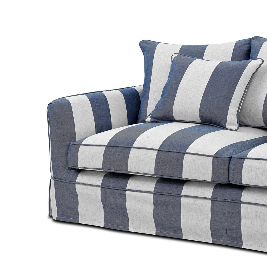 Hamptons Contemporary Three Seater Slip-Cover Sofa Bed - Denim Blue & Off-White Striped