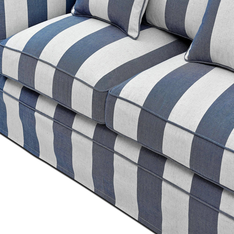 Hamptons Contemporary Three Seater Slip-Cover Sofa Bed - Denim Blue & Off-White Striped