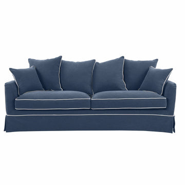 Hamptons Contemporary Three Seater Slip-Cover Sofa Bed - Navy Linen Blend