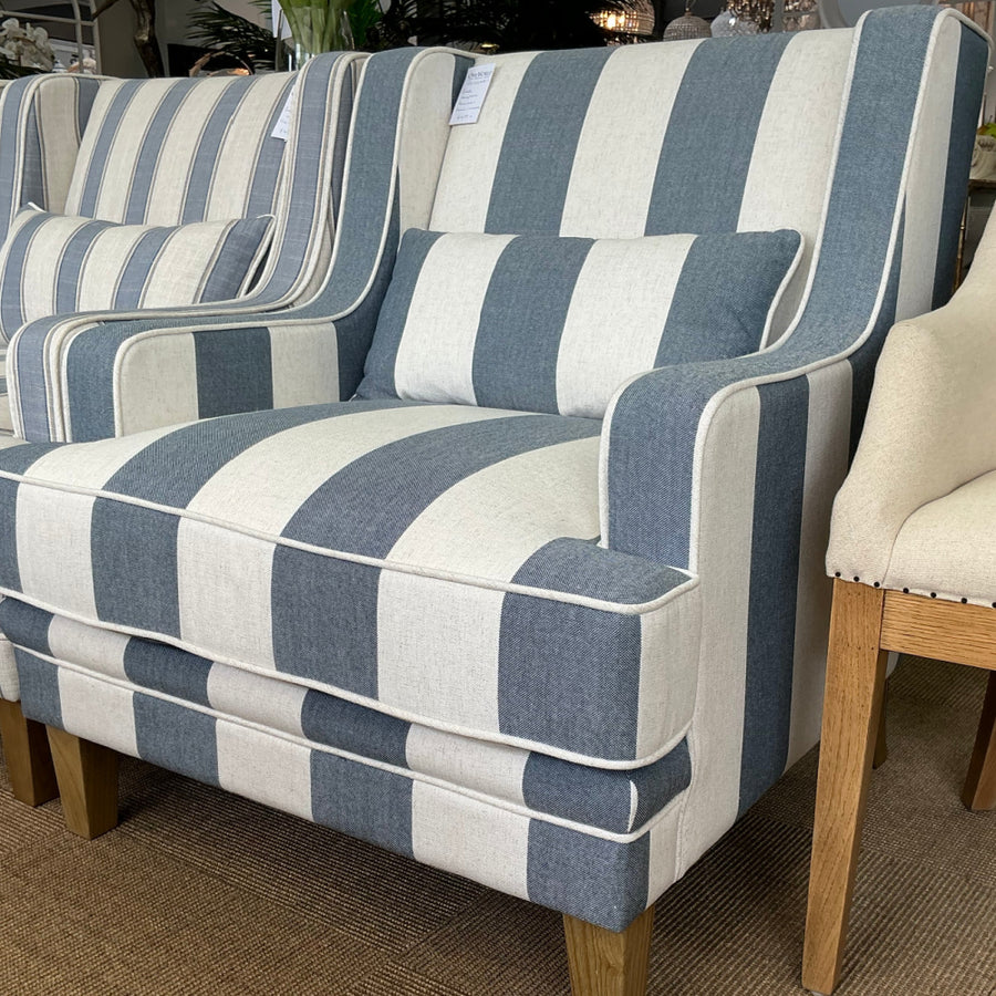 Hamptons Denim Blue & Off-White Striped Armchair