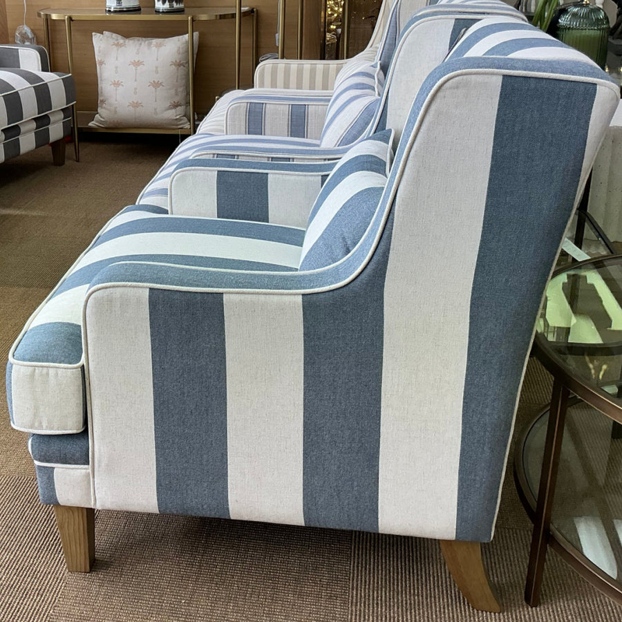 Hamptons Denim Blue & Off-White Striped Armchair