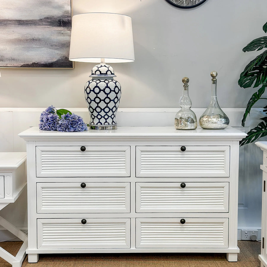 Malibu White Six Drawer Dresser