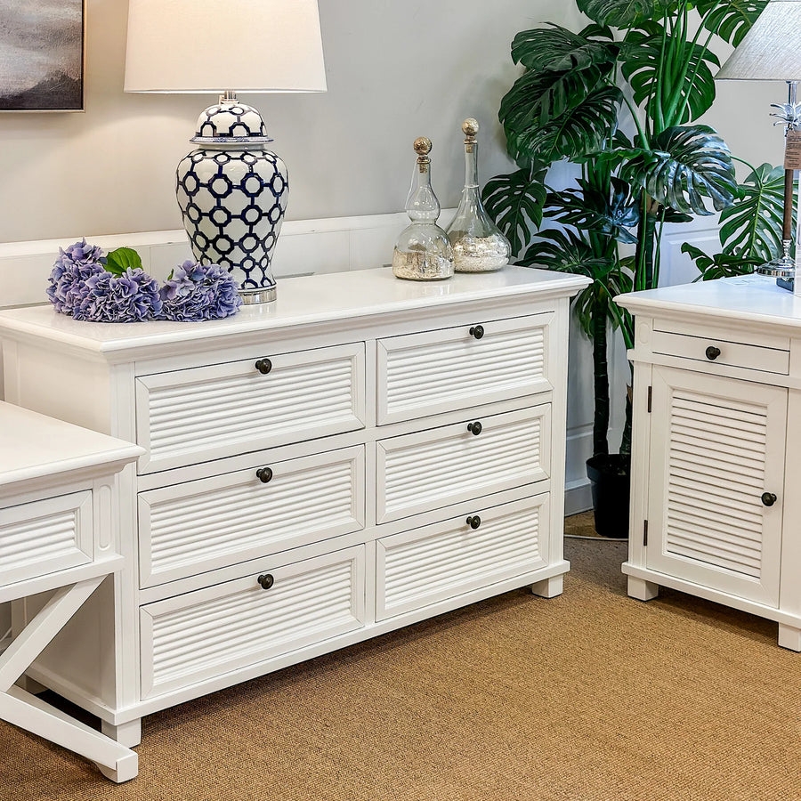 Malibu White Six Drawer Dresser