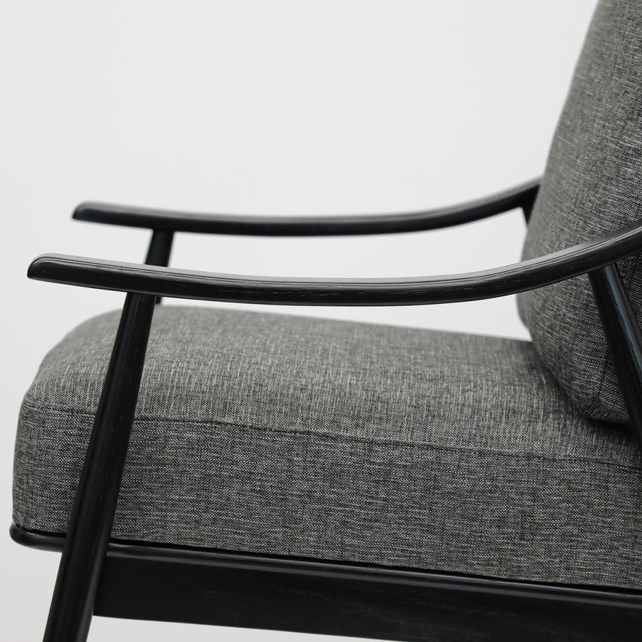 Mid-Century Oak Armchair - Dark Grey & Black