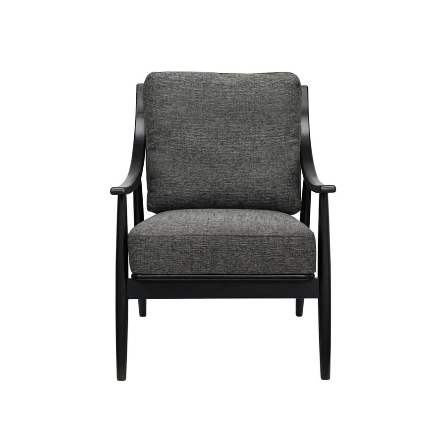 Mid-Century Oak Armchair - Dark Grey & Black