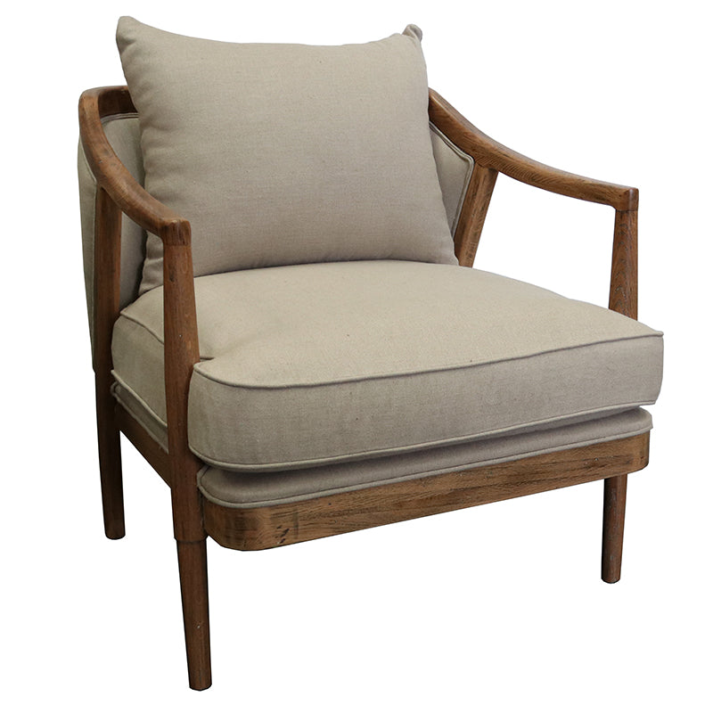 Oak & 100% Linen Armchair - Oatmeal