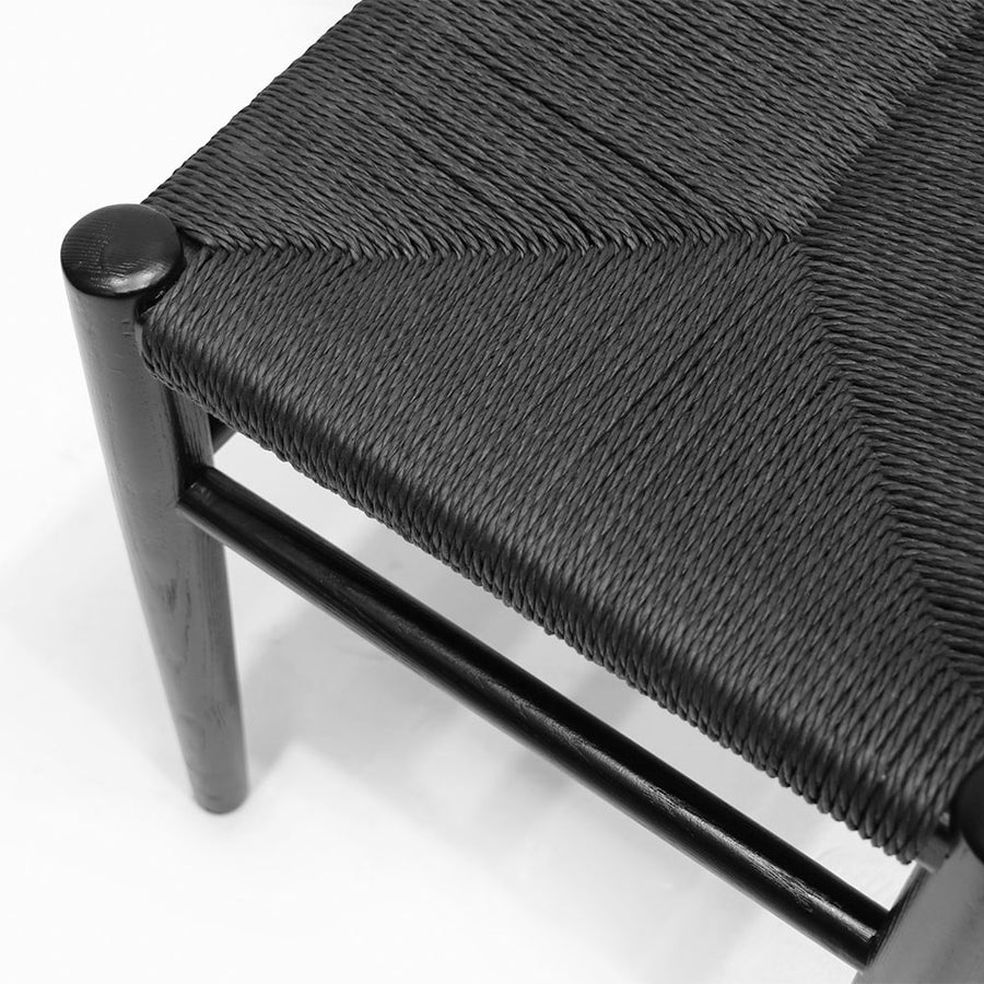 Oak & Rattan Bench 180cm - Black