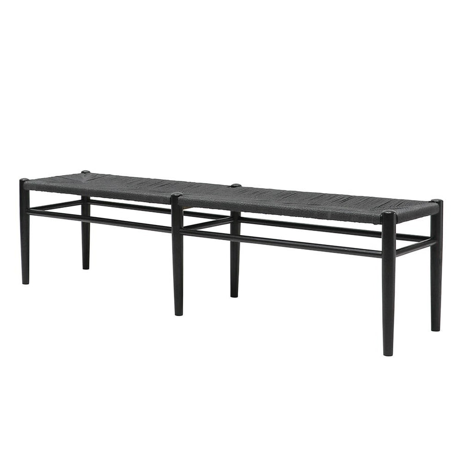 Oak & Rattan Bench 180cm - Black