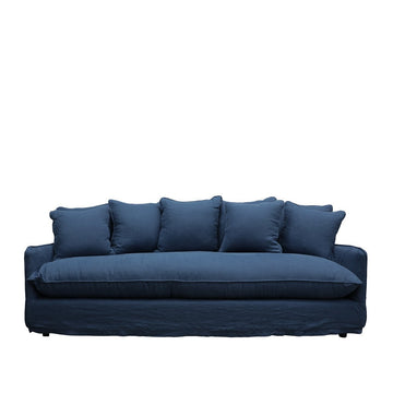 Relaxed Three Seater Slip-Cover Sofa - Navy Linen