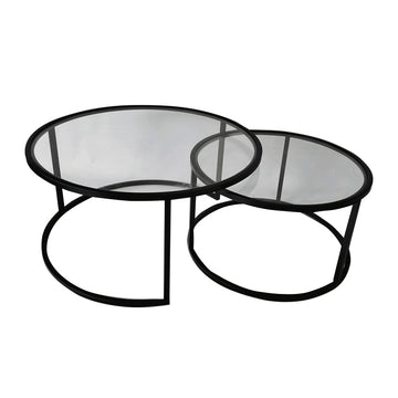 Round Glass Coffee Table Nest - Black