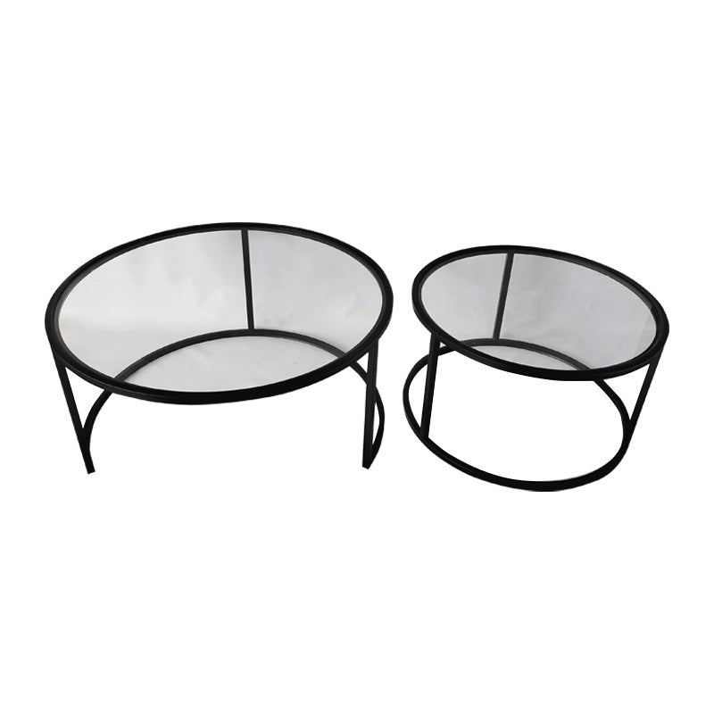 Round Glass Coffee Table Nest - Black