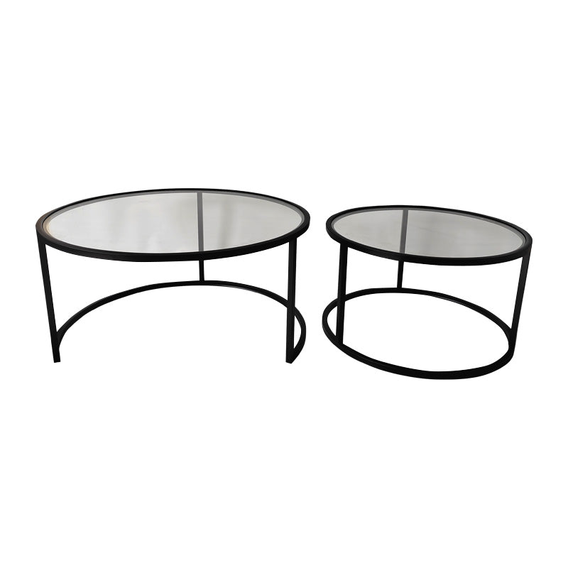 Round Glass Coffee Table Nest - Black