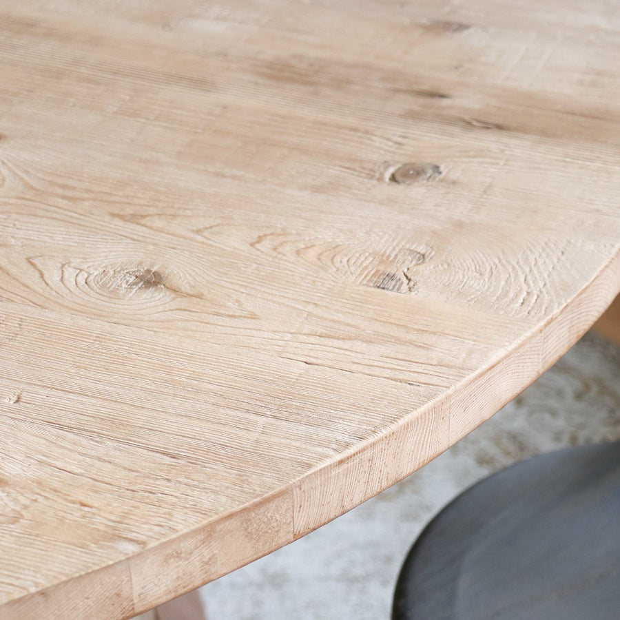 Round Recycled Pine Pedestal Dining Table 160cm - Natural Wash