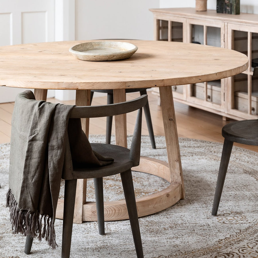 Round Recycled Pine Pedestal Dining Table 160cm - Natural Wash