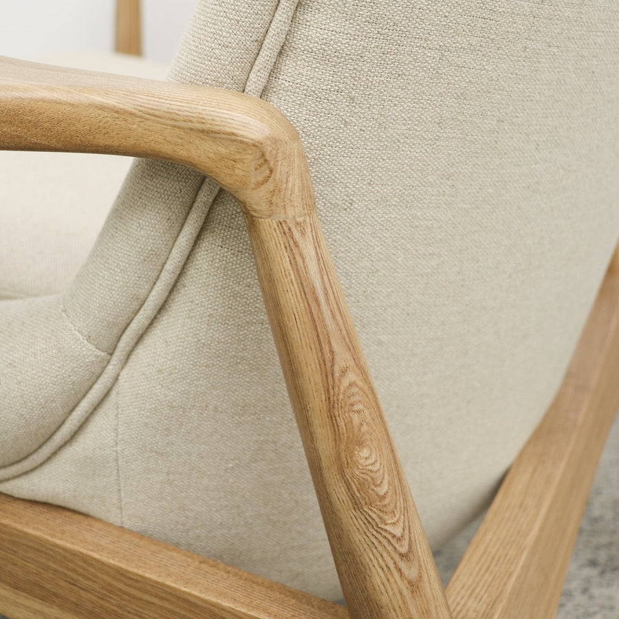 Shaped Ash & Linen Armchair - Natural