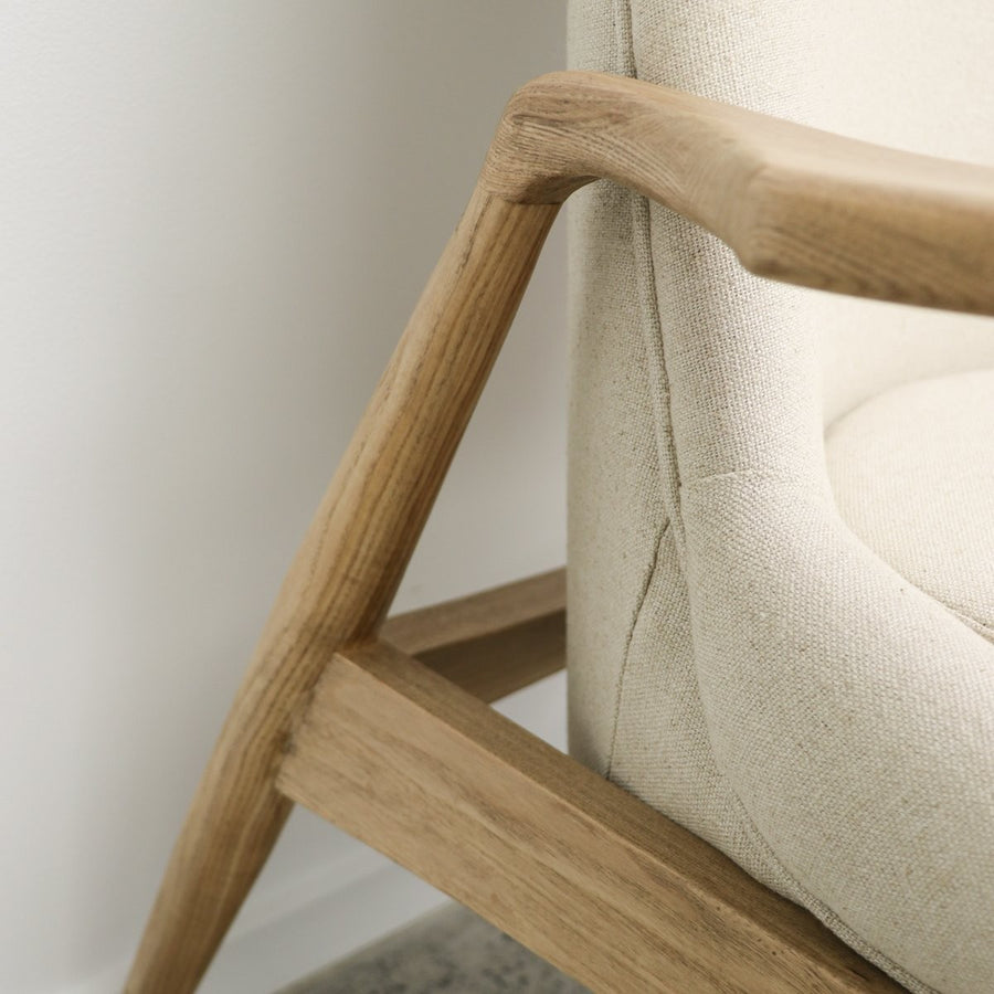 Shaped Ash & Linen Armchair - Natural