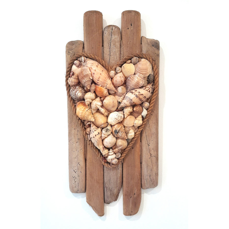 Shell Heart On Driftwood Wall Decor - Original Design 1