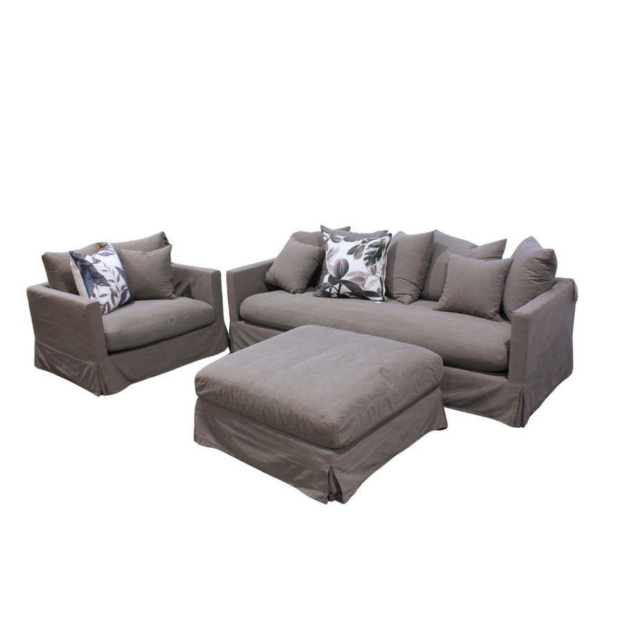 Spacious Three Seater Slip-Cover Sofa 240cm - Grey