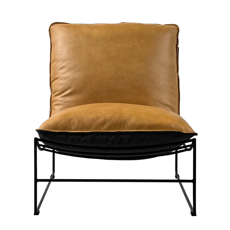 Steel & Leather Lounge Chair - Cognac