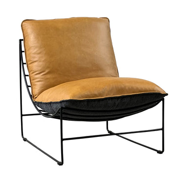 Steel & Leather Lounge Chair - Cognac